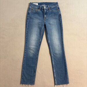 Gap Vintage Slim Mid Rise Jeans Size 25 Blue Frayed Hem Denim